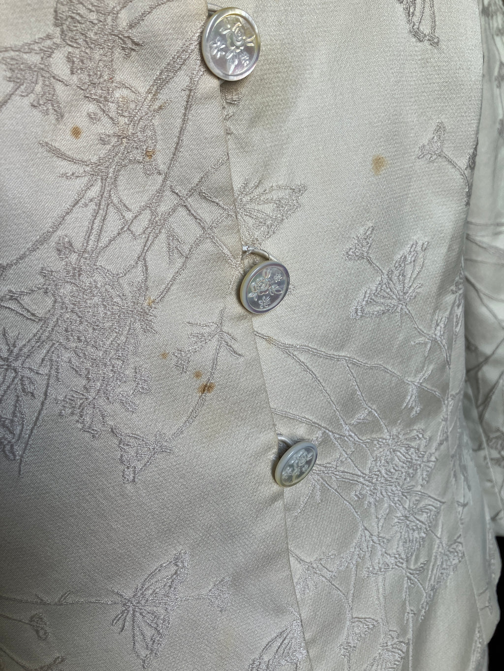 Traje Vintage Armani Collezioni 2 Piezas Chaqueta y Falda Jacquard Beige Mariposas Talla 44/48.