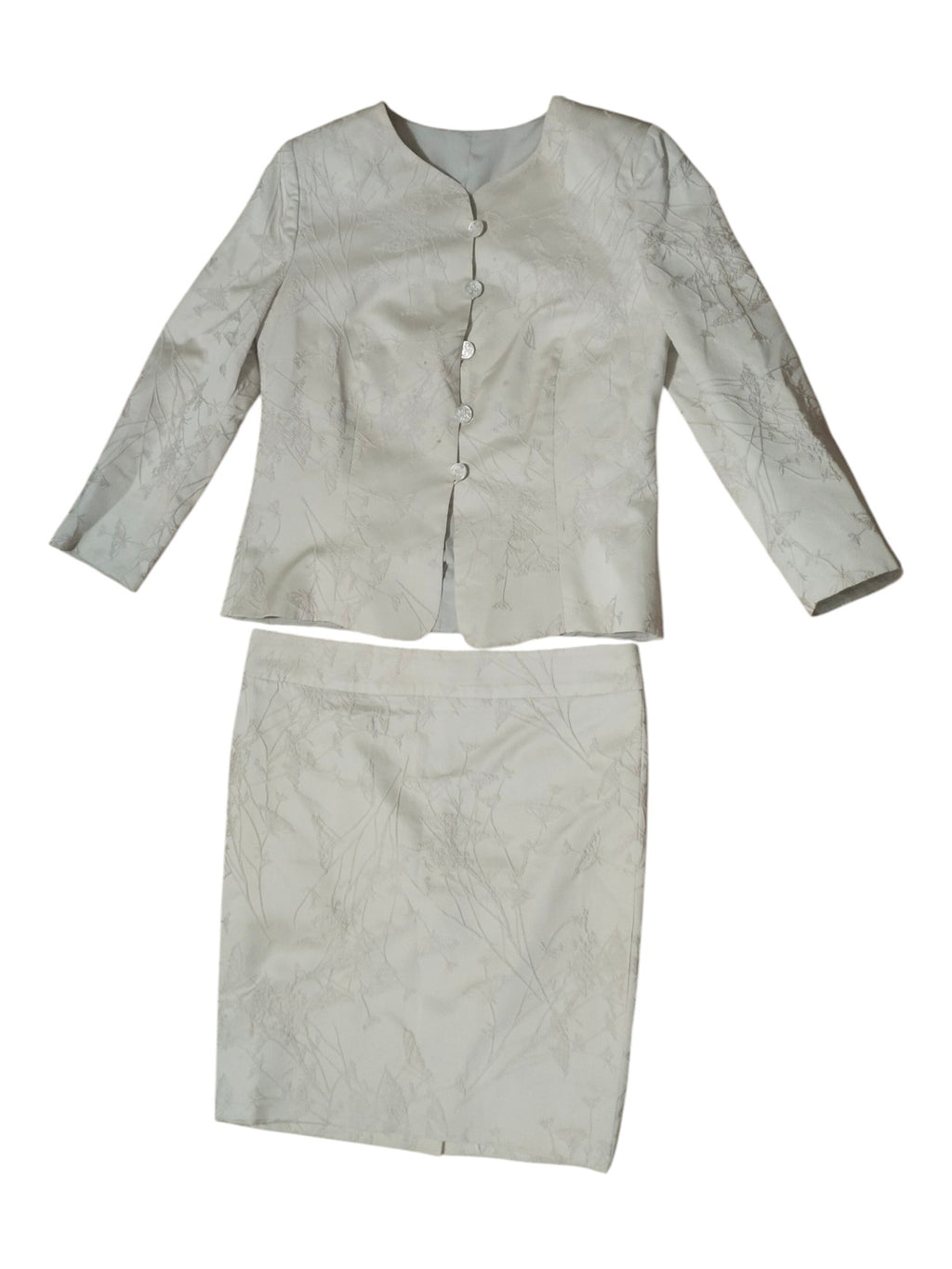 Traje Vintage Armani Collezioni 2 Piezas Chaqueta y Falda Jacquard Beige Mariposas Talla 44/48.