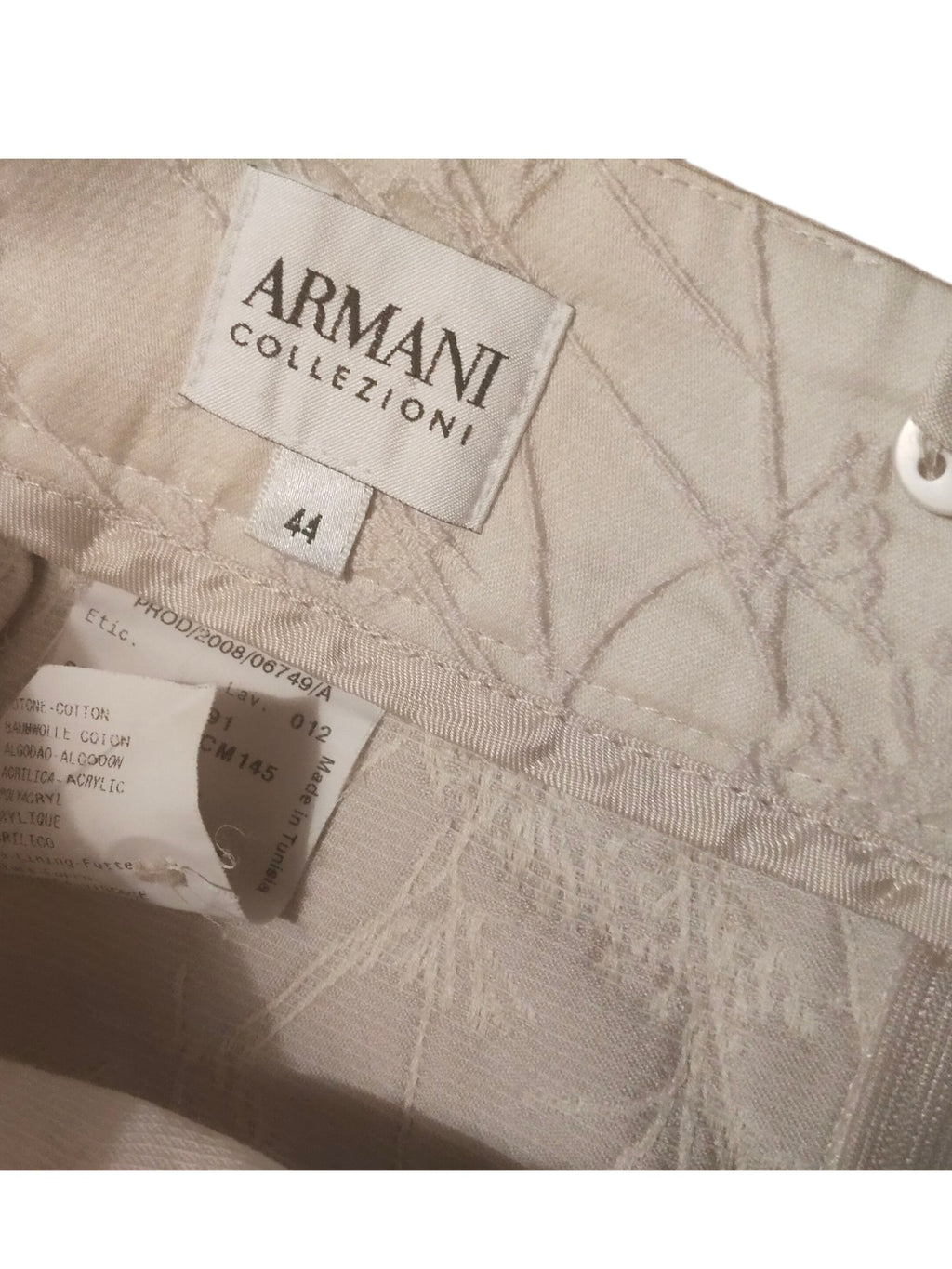 Traje Vintage Armani Collezioni 2 Piezas Chaqueta y Falda Jacquard Beige Mariposas Talla 44/48.
