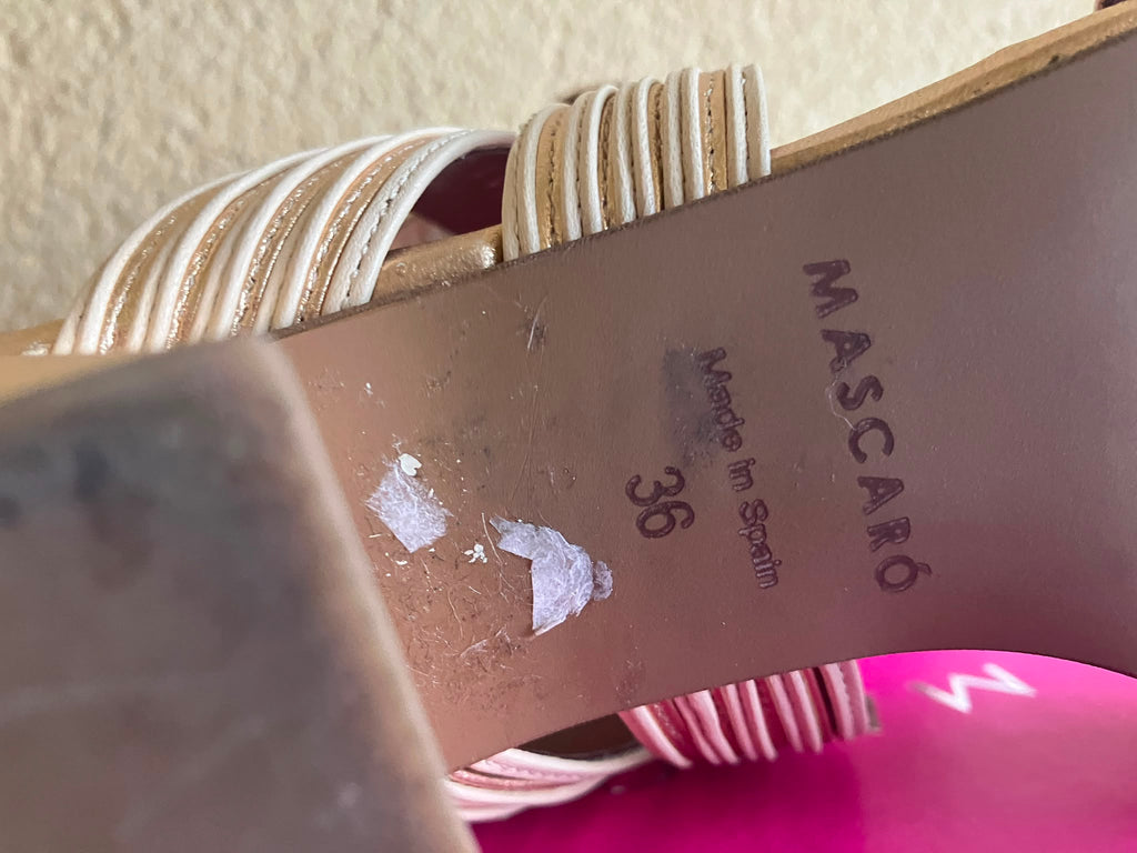 Sandalias MASCARÓ Cannes T36 Doradas Oro Piel Trenzada Tacón Bloque con Caja ORIGINALES