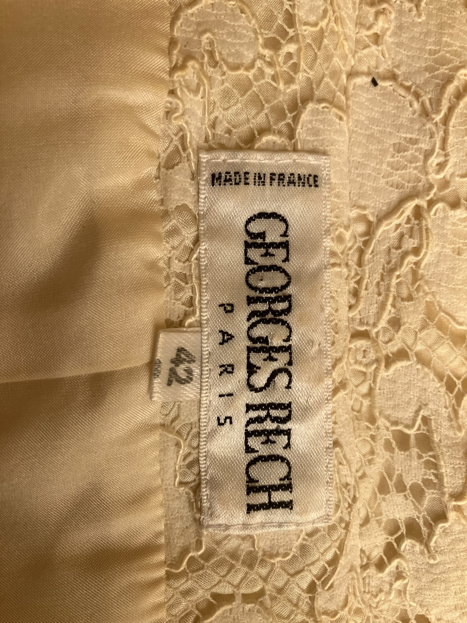 Traje vintage de chaqueta + falda Georges Rech Paris en encaje color marfil