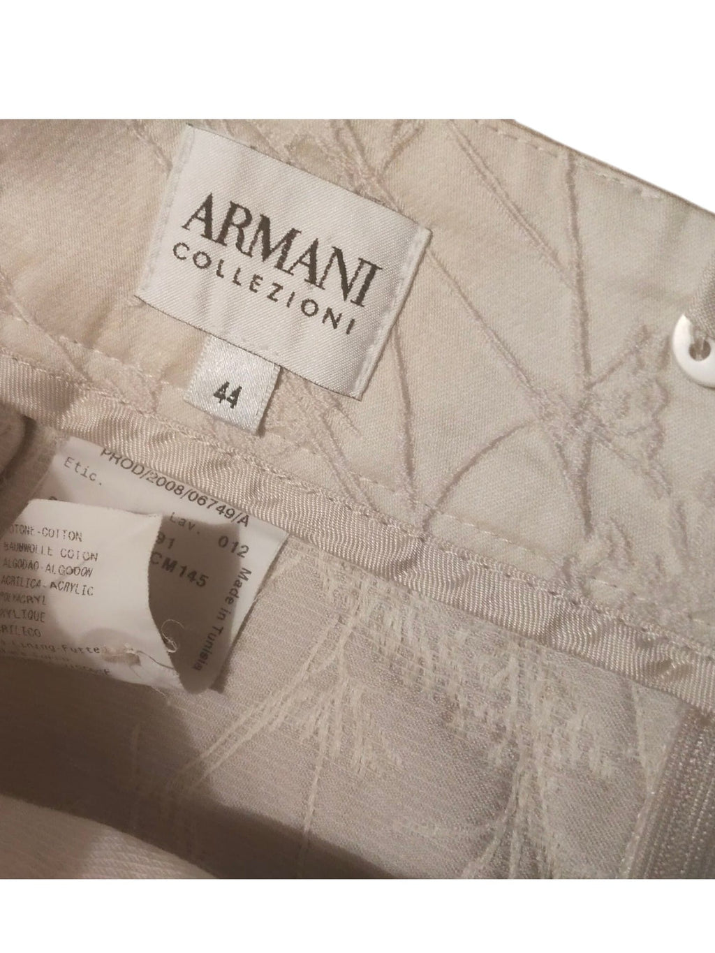 Traje Vintage Armani Collezioni 2 Piezas Chaqueta y Falda Jacquard Beige Mariposas Talla 44/48.