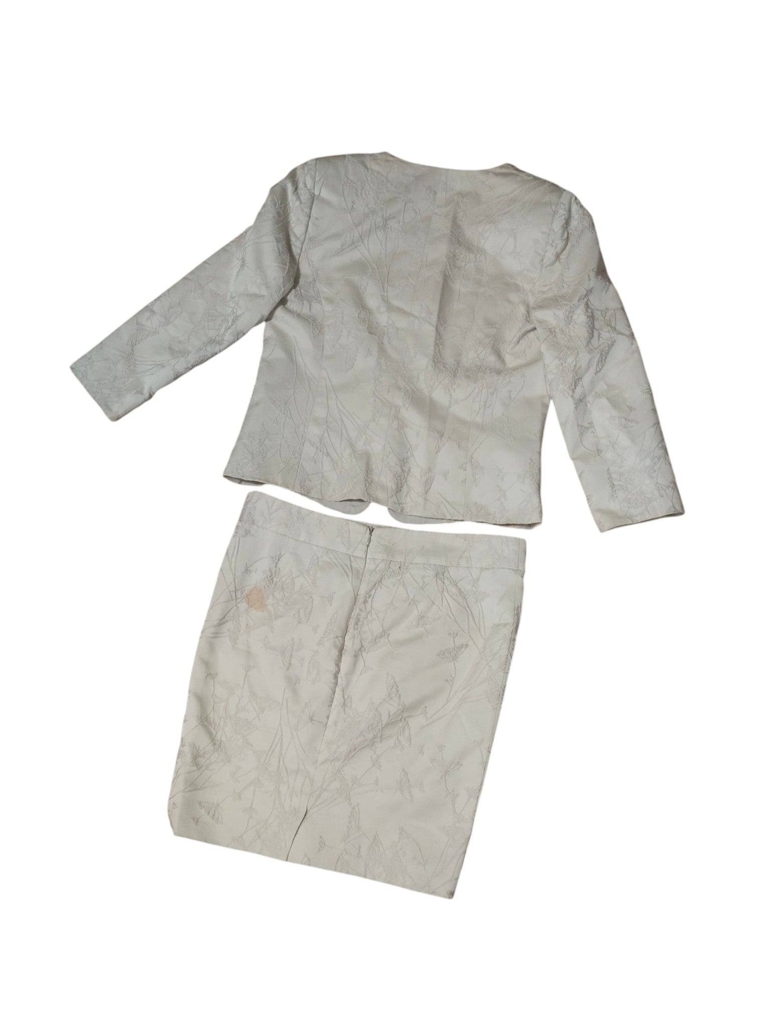 Traje Vintage Armani Collezioni 2 Piezas Chaqueta y Falda Jacquard Beige Mariposas Talla 44/48.